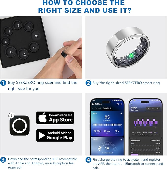 Smart Ring for Women Men - Titanium Health Fitness Tracker Ring with Heart Rate, Step Counting, Calories, Sleep & Stress Monitor for iPhone and Android, No Subscription Fee (Sliver, 6)