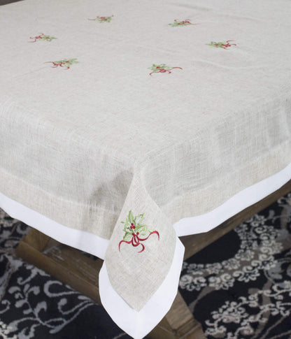 Fennco Styles Embroidered Holly Christmas Tree Double-Layer Holiday Tablecloth