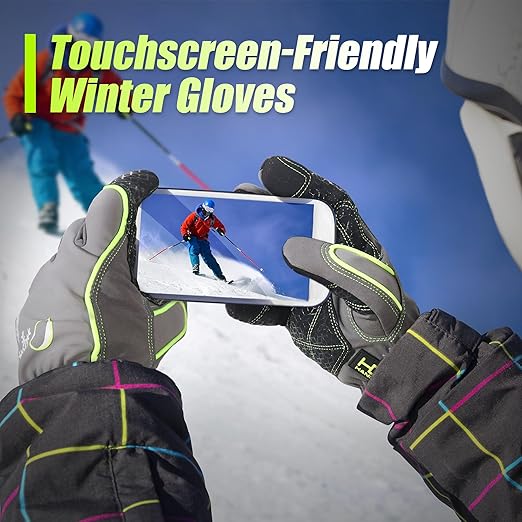 HANDLANDY Waterproof Insulated Work Gloves, 3M Thinsulate Thermal Winter Gloves for Men Women Touch Screen, Warm Ski Snowboard Cold Weather Gloves (Green-men Size, XX-Large)