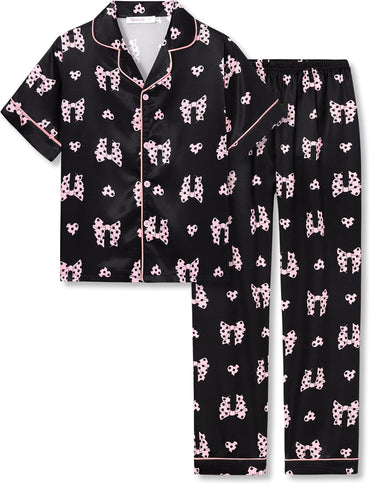 Girls Satin Pajama Set - Silky Button Down PJ with Shorts Size 6-16