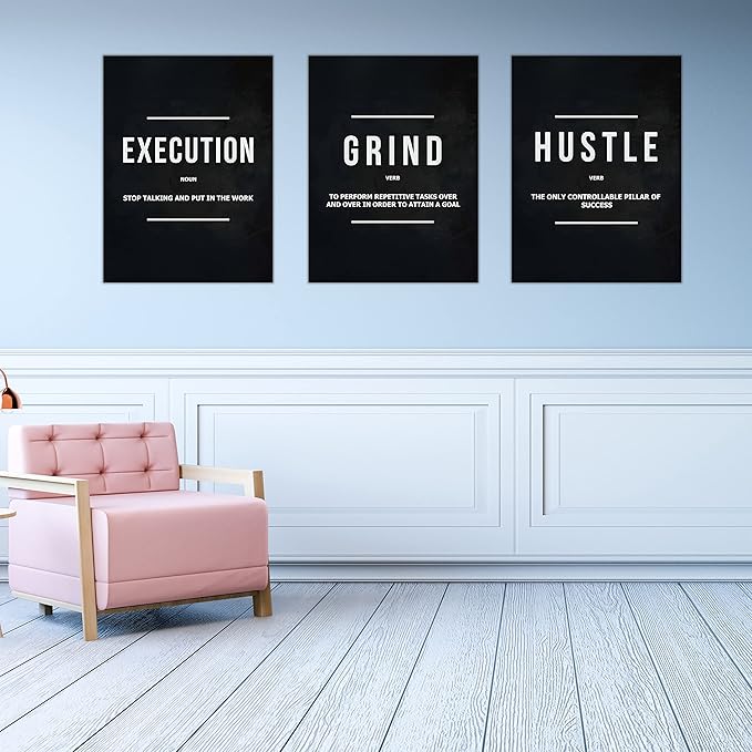 Success Canvas Painting Wall Art Quote Motivational Wall Art Execute Wall Decor 3 Pieces Black Poster Positive Inspirational Framed Artwork Prints Picture for Living Room Office 60''Wx 28''H