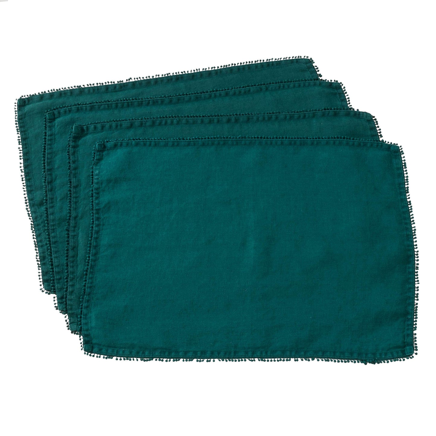 Fennco Styles Pomponin Collection Pom Pom Design 100% Linen Table Runner