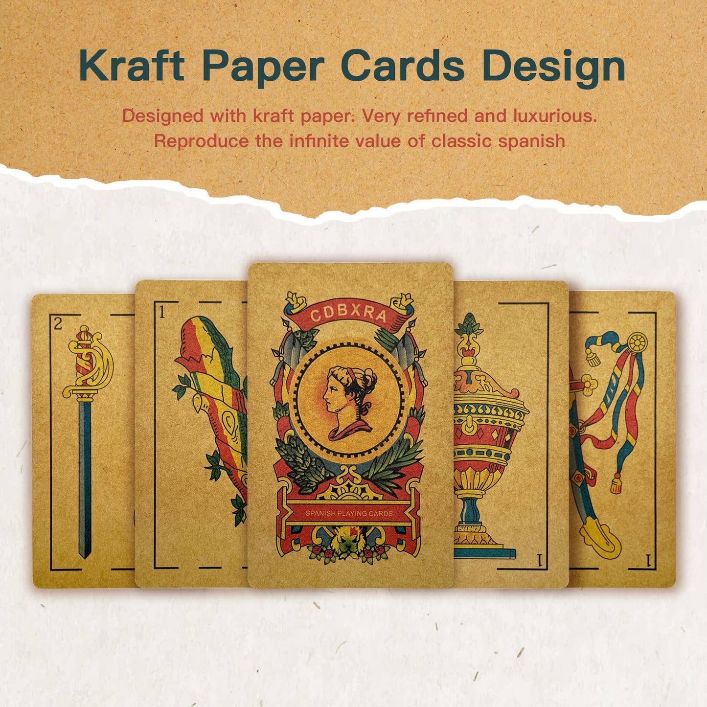 CDBXRA Kraft Paper Spanish Briscas Playing Cards Deck Puerto Rico