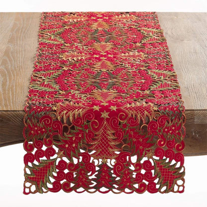 Fennco Styles Embroidered Christmas Tree Cutwork Tablecloths