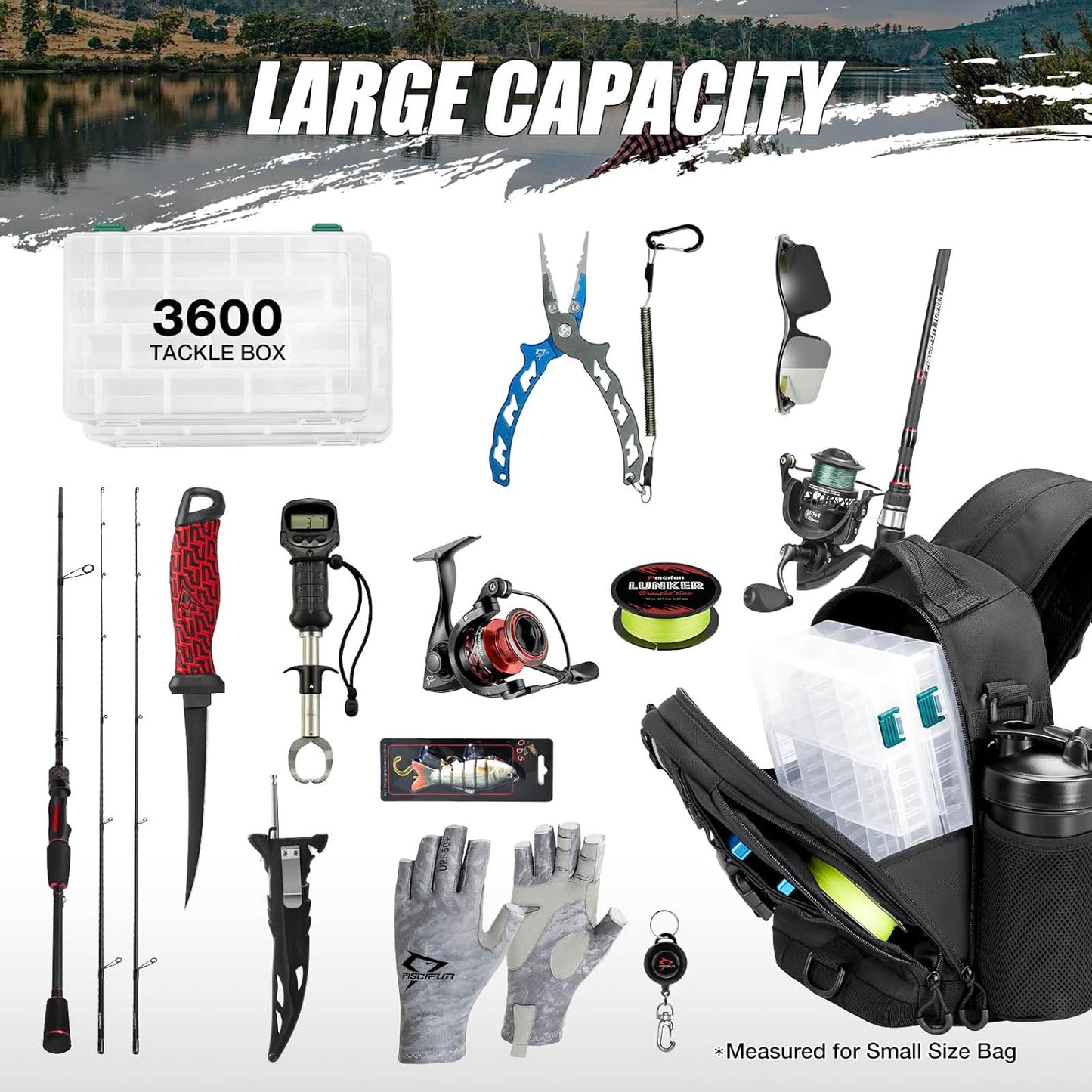 Piscifun Fishing Backpack with Rod Holder, Lightweight Sling Bag Storge Gear and Equipment