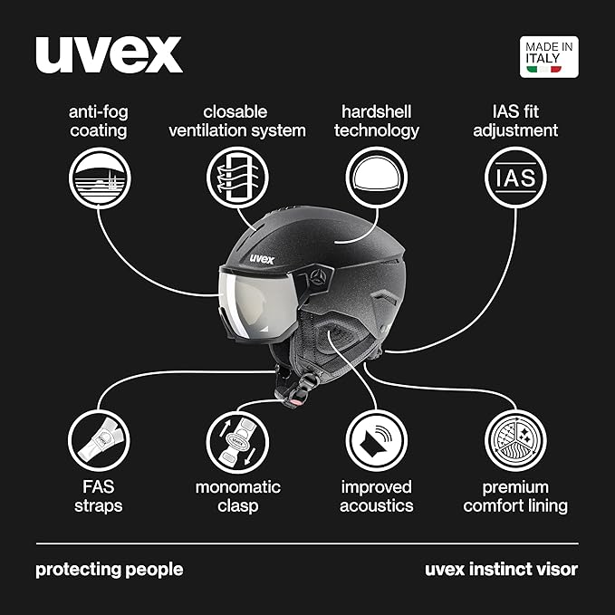 uvex Instinct Visor - Adjustable ski & Snowboard Helmet with Integrated Visor for Women & Men - Black Matte - Small
