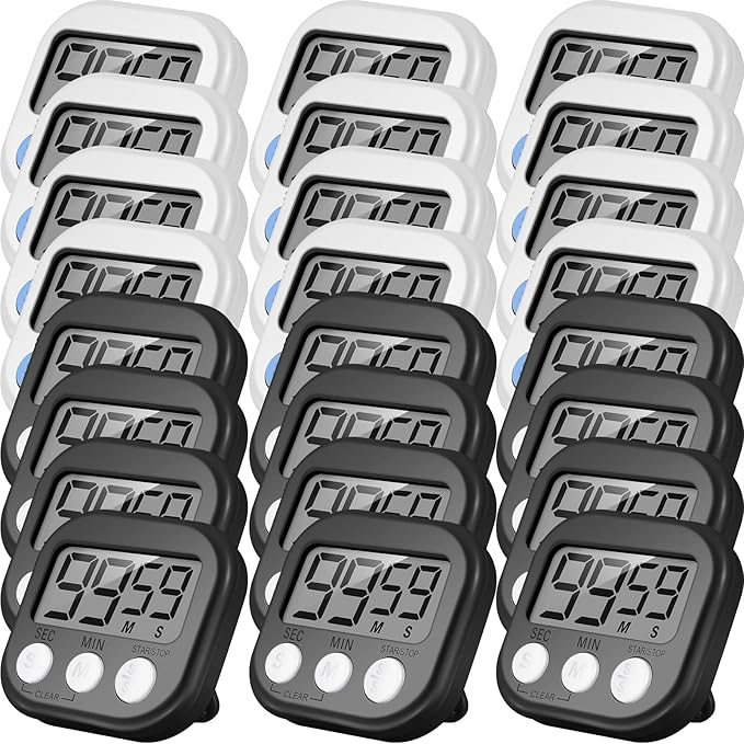 Weewooday 24 Pcs Digital Kitchen Timer Magnetic Timer Bulk On/Off Switch Minute Second Count up Countdown Loud Alarm for Exercise Cook Baking(Black, White)