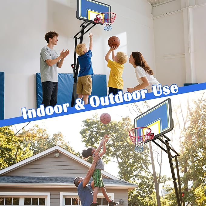 Portable Basketball Hoop with Stable Base, Basketball Hoop Goal System for Teens Adults, Heavy-Duty Steel, Adjustable Height, Easy to Move, Outdoor & Indoor Use