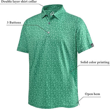 DEOLAX Mens Polo Shirts Fashion Print Mens Golf Shirt Dry Fit Mens Golf Polo Short Sleeve Quick Dry Funny Golf Shirt for Men