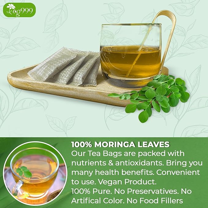 TOG999, Premium 200 Moringa Leaf Tea Bags, 100% Natural & Pure from Moringa Leaves. Loose Leaf Moringa Herbal Tea. Moringa Leaf Tea. No Sugar, No Caffeine, No Gluten, Vegan.