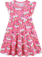 Girls Cotton Dress - Ruffle Sleeve Tiered A-Line Midi Sundress