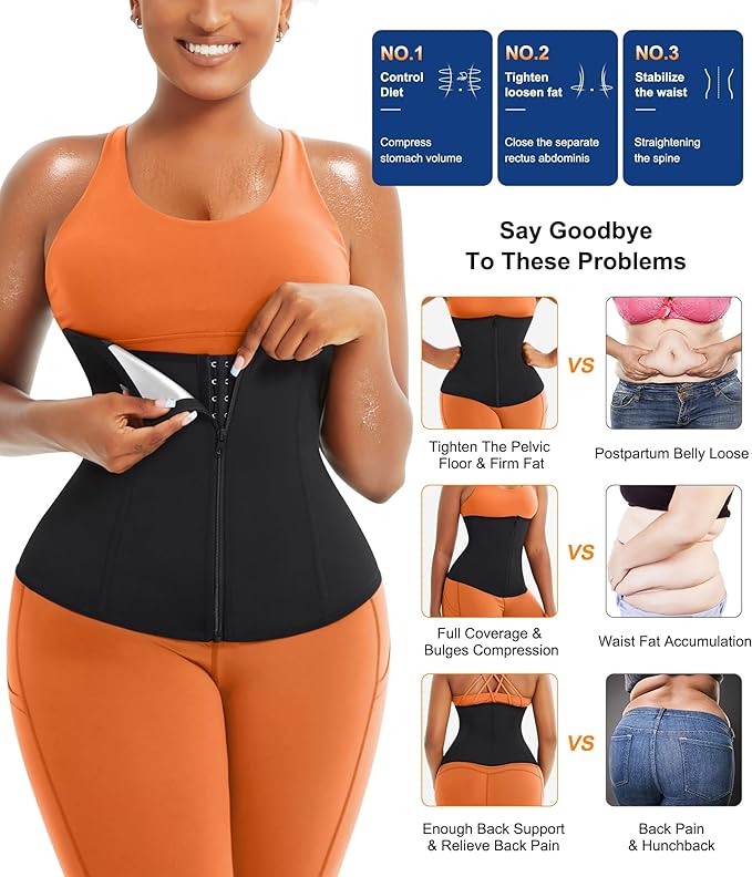 TrainingGirl Waist Trainer for Women Lower Belly Waist Trimmer Corset Tummy Wrap Workout Sweat Belt Band Sports Sauna Suit