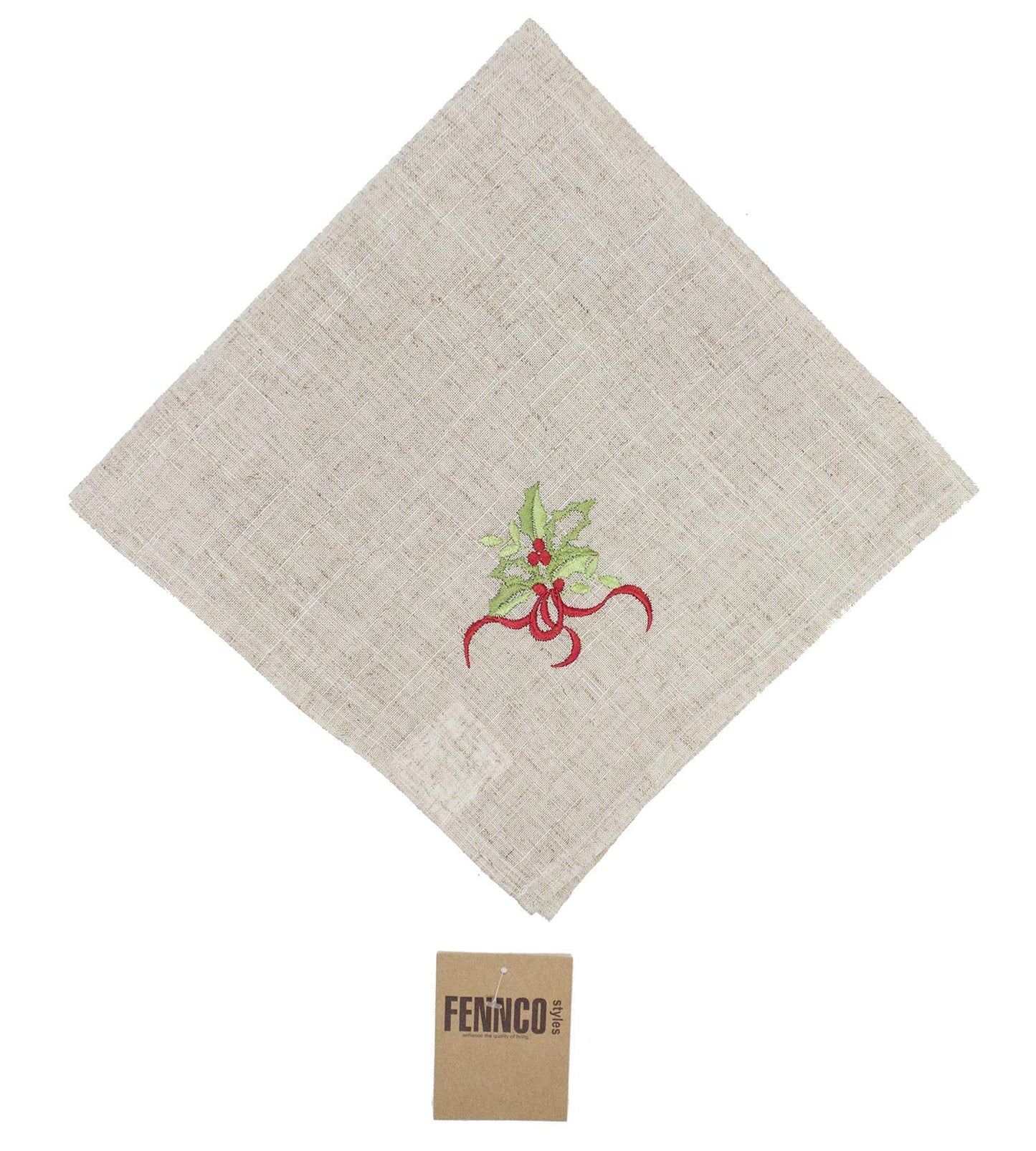 Fennco Styles Embroidered Holly Christmas Tree Double-Layer Holiday Tablecloth