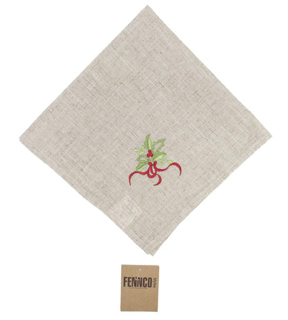 Fennco Styles Embroidered Holly Christmas Tree Double-Layer Holiday Tablecloth