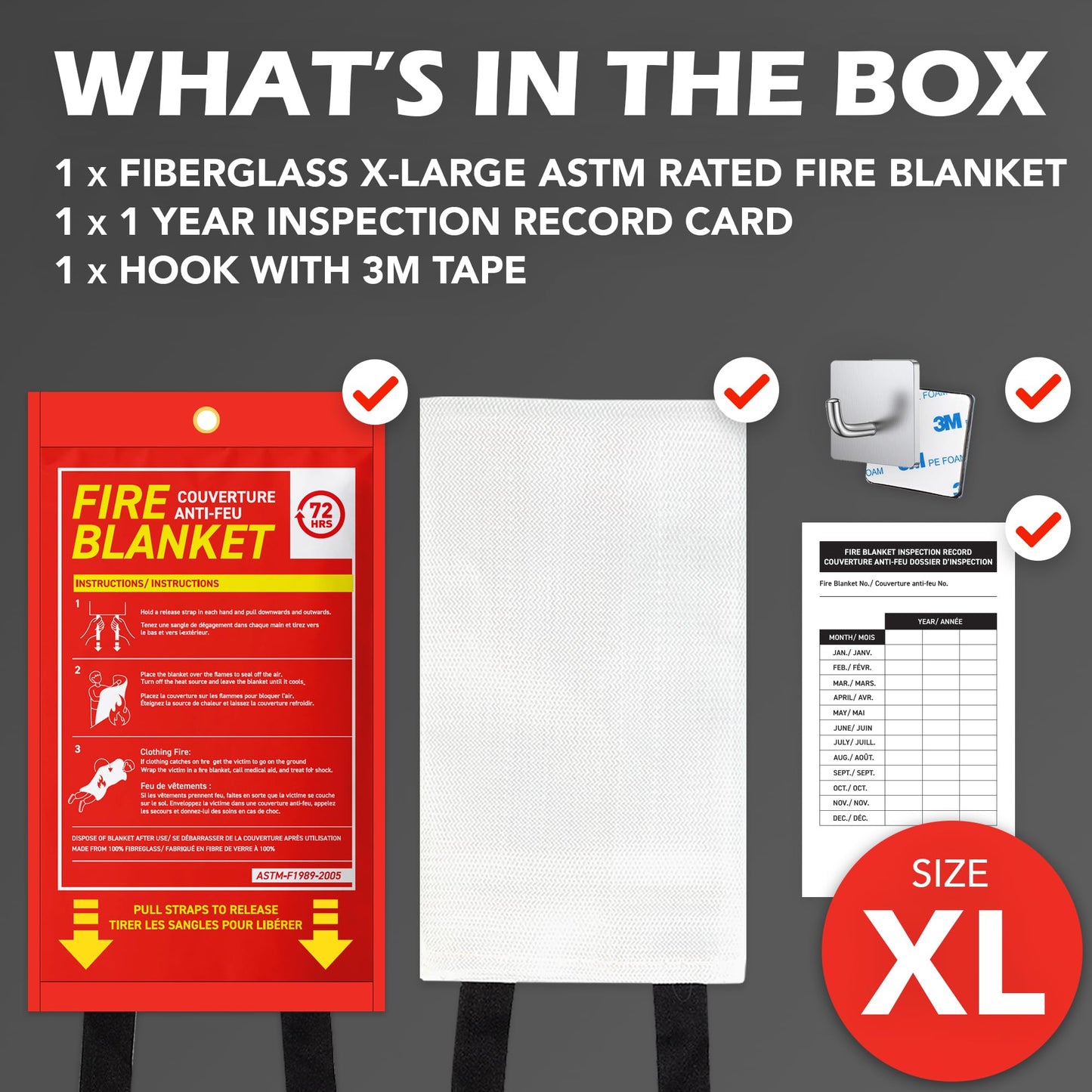 72 HRS Large Emergency Fire Blanket 47"×47" – Fiberglass Fire Safety Tool for Home, Kitchen, Camping, Survival | Extinguisher Alternative for Grill, Welding, Fire Pit