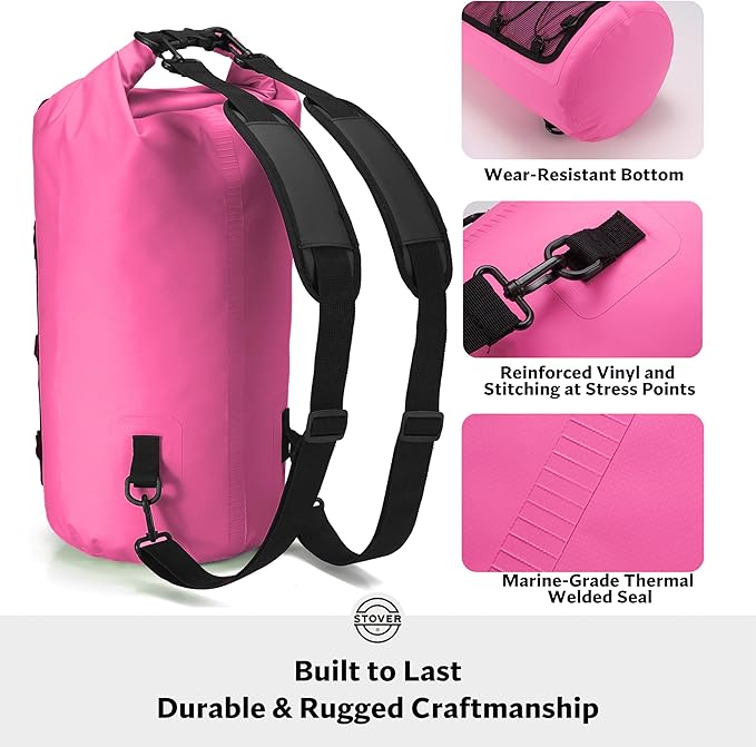 STOVER 5/10/25/30/40/55L Waterproof Backpack- Floating Dry Bag for Kayaking, Travel, Beach, Hiking, & Camping, Men/Women
