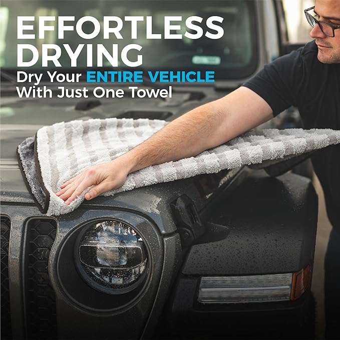 The Rag Company Gauntlet Car Drying Towel - 70/30 Korean Microfiber, Dries Faster Without Scratching, 900gsm, 30x36 inches, Ice Grey/Grey, Pack of 1
