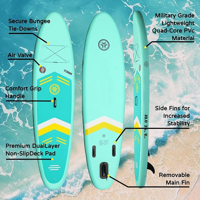 10.6”32“6 Premium Inflatable Stand Up Paddle Boards with Durable SUP Paddle Board Accessories Wide Stable Design Includes Backpack Required Parts Non-Slip Comfort Deck for Youth & Adults