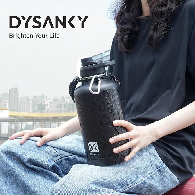Insulated Water Bottle | Thickened Stainless Steel Vacuum Metal | Portable Sports Half Gallon Large Water Jug for Gym and Hiking with Straw, Carrier Bag, Handle Strap | BPA-Free 64 oz