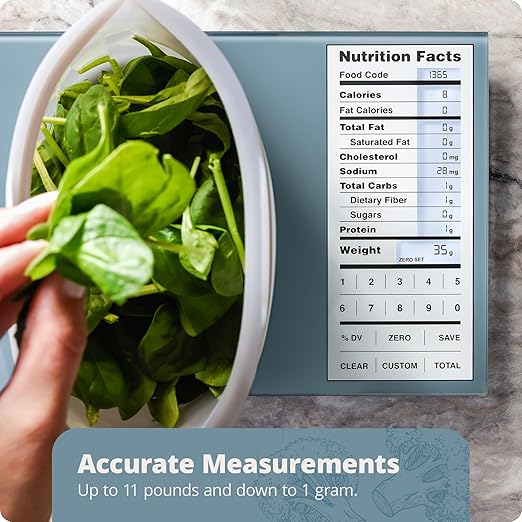 Greater Goods Nutrition Scale with Food Grade Glass, Perfect for Calorie Counting, Meal Prep, and Weight Loss (Stone Blue)