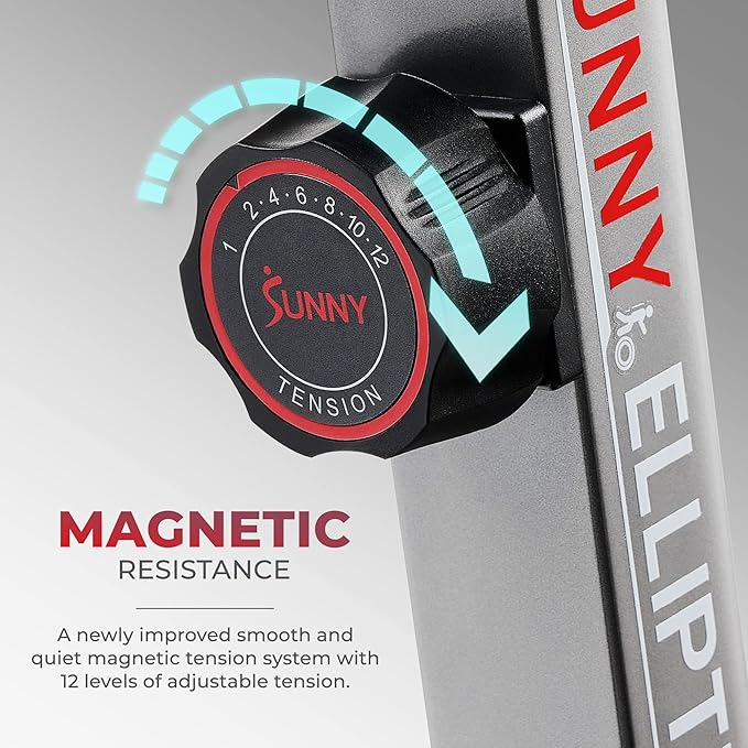 Sunny Health & Fitness Elliptical Trainer Machine w/Built-in Pulse Sensor, Low Impact Cardio Exerciser & Full-Body Cross Training for Home, Optional Free SunnyFit App Link & Electric w/300LB Load