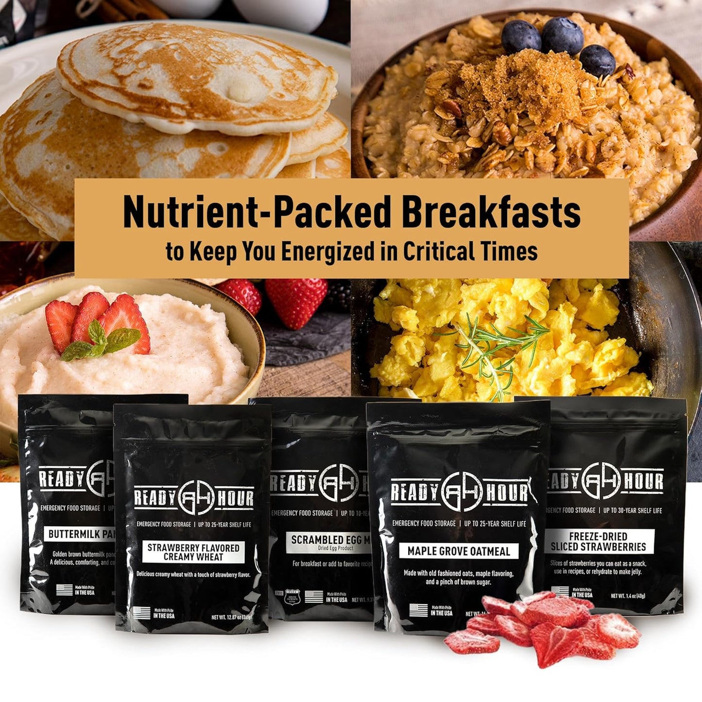 Ready Hour Breakfast Bucket (128 Servings), Emergency Food Supply, Emergency Food Kit, 25-Year Shelf Life Food, Survival Food Buckets, Long-Lasting Food Supply, Flood-Safe Container