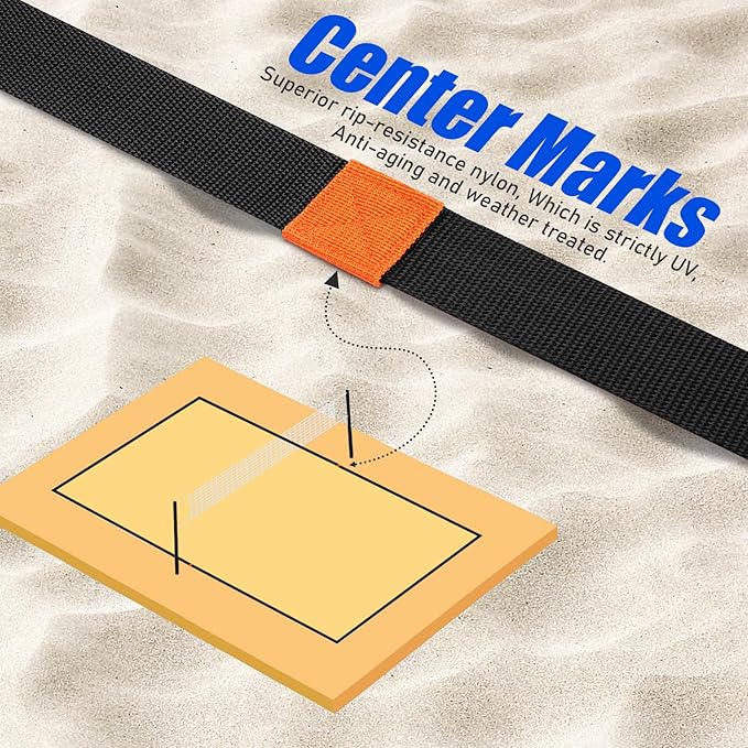 TOBWOLF 26.3' x 52.6' Beach Volleyball Lines, Volleyball Court Lines with Metal Anchors & SandBags,Highly Visible Marking Sand Lines with Metal Anchors & SandBags for Sand Outdoor Grass Backyard