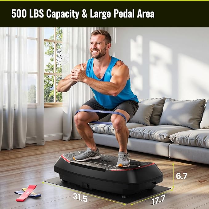 FLYBIRD 4D Vibration Plate 500 LBS Capacity, Oscillation, Linear, Pulsation Vibration Plate Exercise Machine, Triple Motors Vibration Plate for Bone Density Building & Lymphatic Drainage
