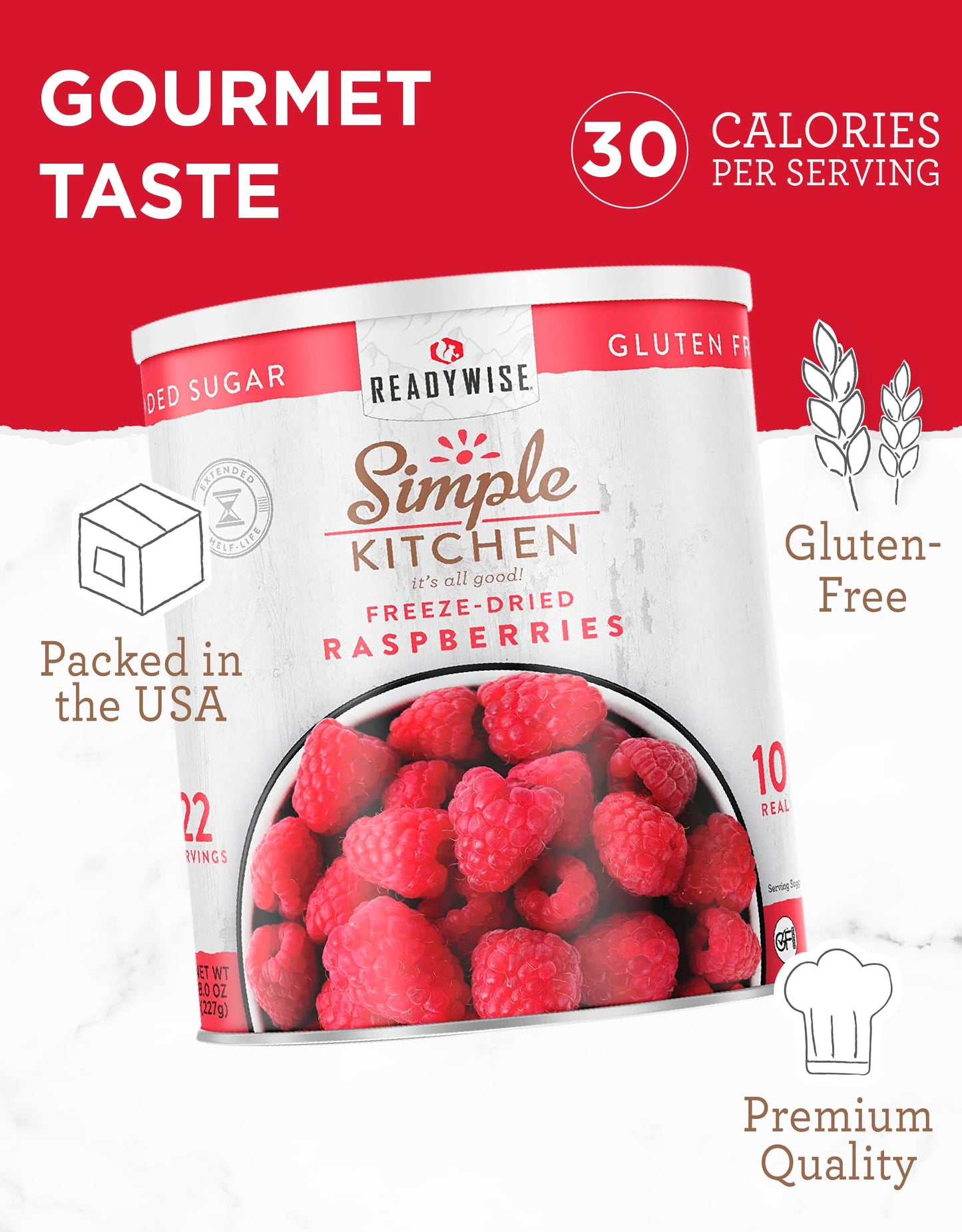 READYWISE - Simple Kitchen Freeze Dried Whole Blueberries, 28 Servings, Vegan, Gluten Free, Fruit Snacks, Emergency Supplies, Dehydrated Fruit, Blueberries