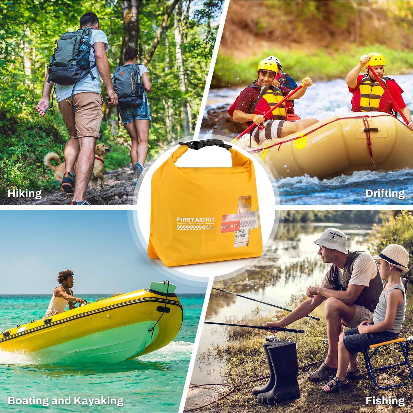 RHINO RESCUE Waterproof Boat First Aid Kit, Lightweight Boat Accessories Dry Bag, Emergency Marine Survival Supplies for Outdoor Kayak, Fishing, Floating, Swimming, Beach & Camping (Yellow)