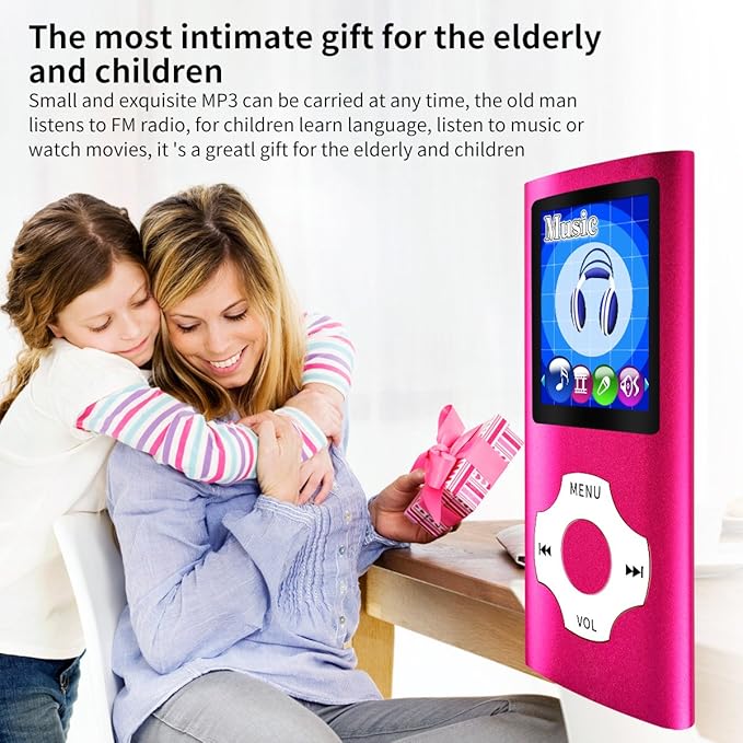 Mymahdi MP3 Player Portable Music Player, 1.8 Inch LCD Screen with Video/Voice Record/FM Radio/E-Book/Photo Viewer, Max Support 64GB Pink