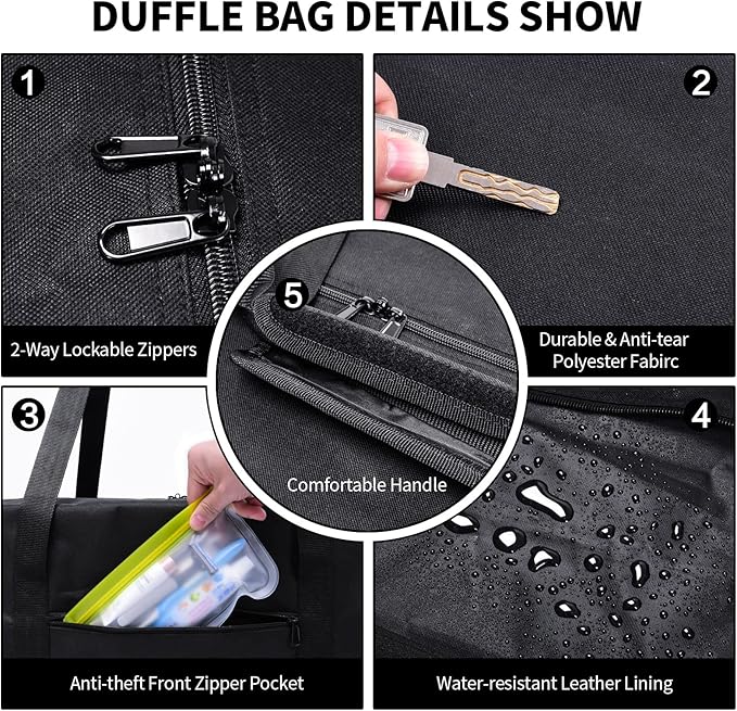 48 Inch Travel Duffle Bag Extra Large Sport Equipment Duffel Bags with 2-way Lockable Zippers (Black)