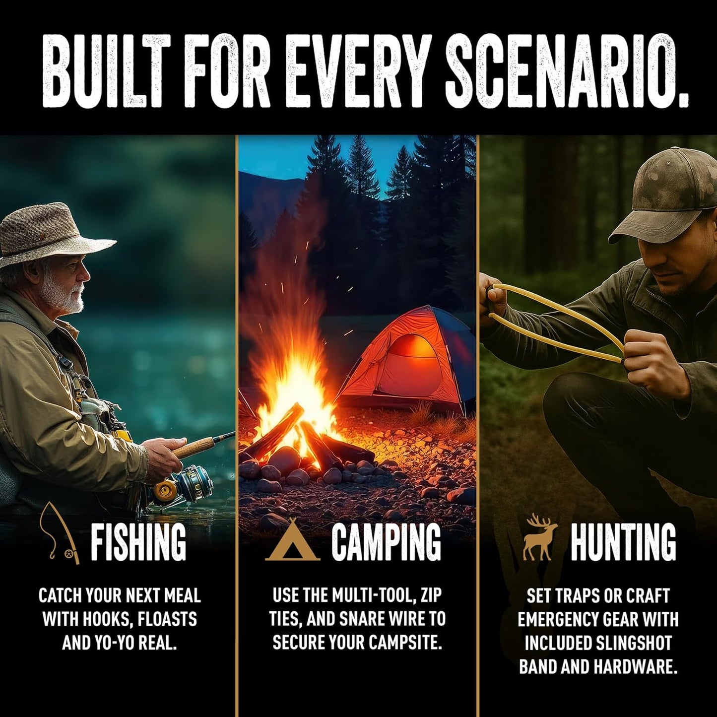 Ready Hour Fishing & Hunting Kit (127 Pieces) - Complete Survival Gear Kit for Emergency Preparedness, Camping, and Outdoor Survival - Compact, All-in-One Wilderness Survival Set