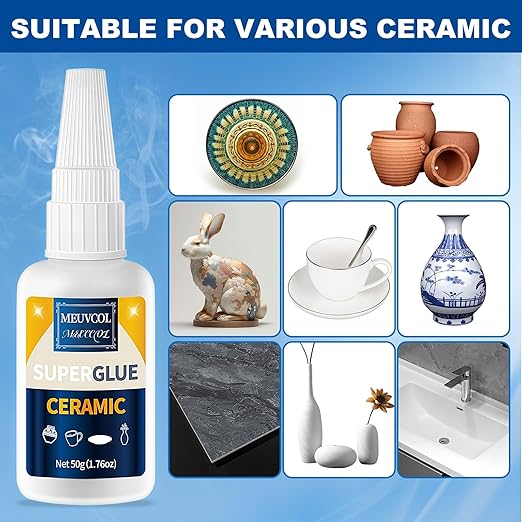 Ceramic Glue Repair Kit, 100g - Super Glue for Porcelain and Pottery, Cyanoacrylate for Mug, Figurines, Dishes, Plates, Teapot - Waterproof, No Smell