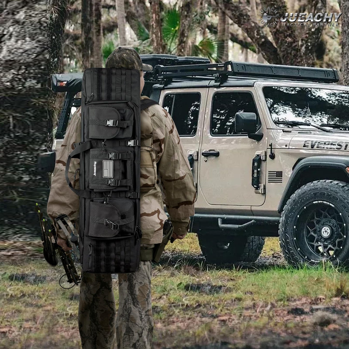 Jueachy Tactical Double Rifle Bag: 42 Inch Rifle Case Long Gun Bag Soft Bags Conceal Backpack Strap Lockable Compartment