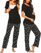 Ekouaer Maternity Nursing Pajama Set Breastfeeding Sleepwear Black Flower Size S