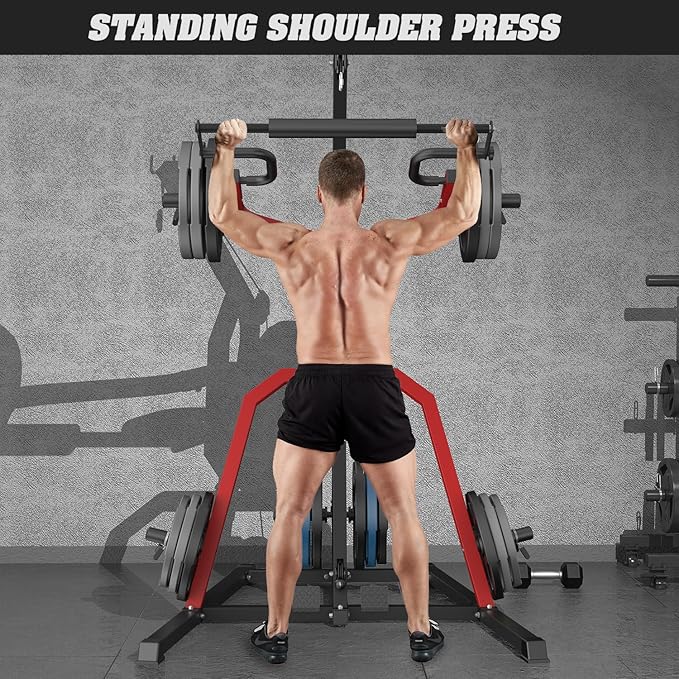 DONOW Leverage Gym Power Rack Squat Rack Lever Gym with LAT Low Row System Home Gym System Workout Station 2:1 Ratio (Without Weight Plates)