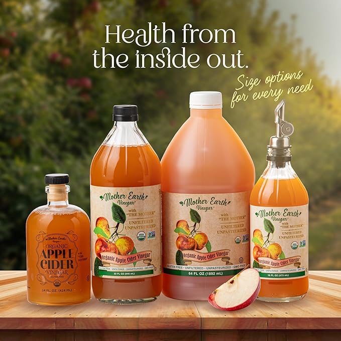 Mother Earth, Organic Apple Cider Vinegar with The Mother, Fresh Pressed Organic Apples, OACV, ACV, Raw, Unpasteurized, Unfiltered (1/32oz Glass Bottle)