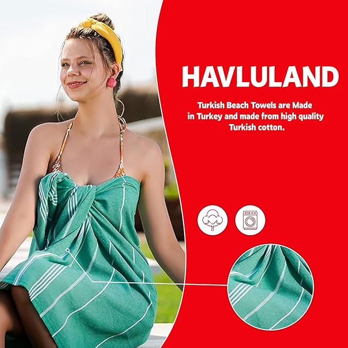 HAVLULAND Turkish Beach Towel Pack of 6 – 100% Cotton Beach Towels Bulk 72 x 40'' – Oversized, Quick Dry & Sand Free Beach Towel – Lightweight Turkish Bath Towels Set