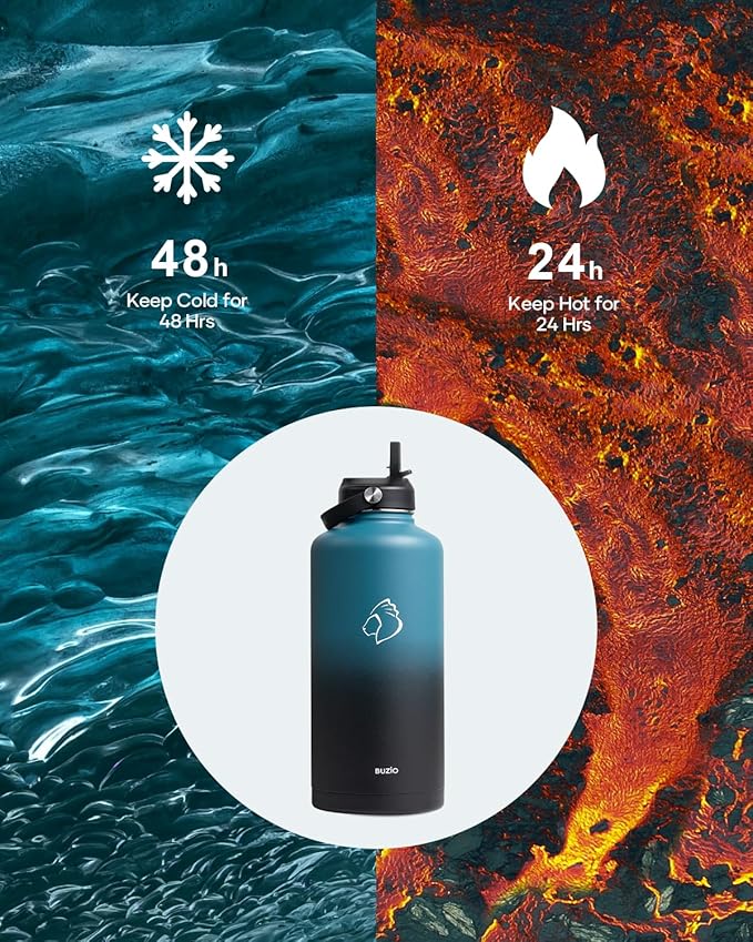 Half Gallon Stainless Steel Water Bottle with Straw Lid and Flex Cap, 87oz Modern Double Vacuum Stainless Steel Water Flask, Cold for 48 Hrs Hot for 24 Hrs Simple Thermo Canteen Mug,Indigo Crush