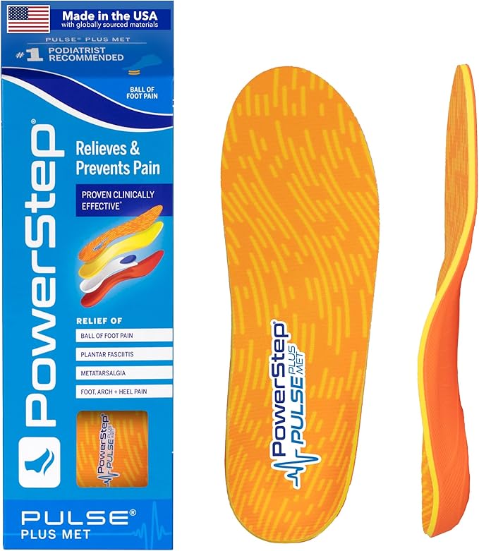 PowerStep Pulse Plus Met - Ball of Foot Pain Relief Shoe Insoles - Running Shoe Orthotics for Metatarsal Foot Pain, and Morton's Neuroma Relief - Made in The USA (M 10-10.5, F 12-12.5)