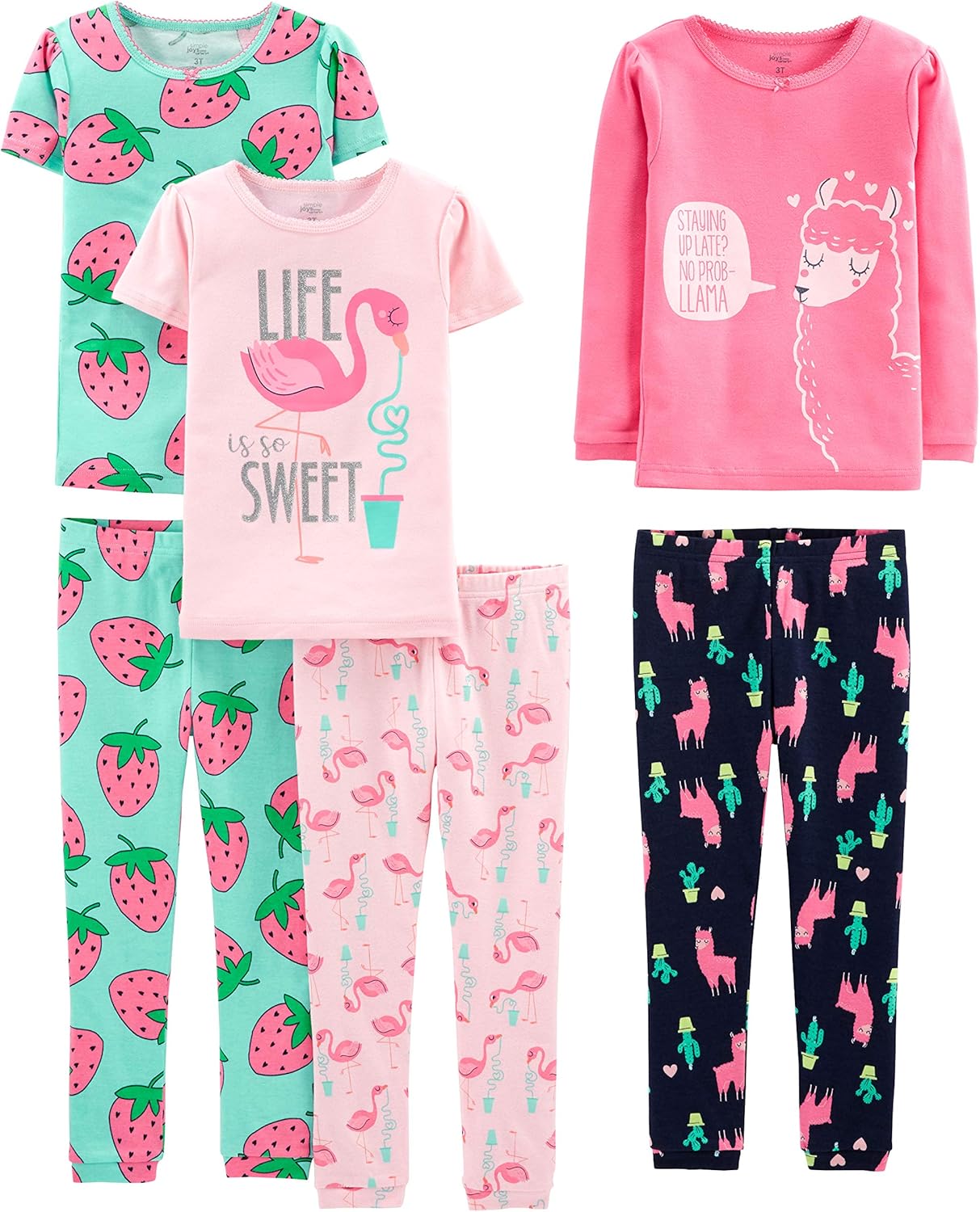 Girls Cotton Pajama Set 6-Piece - Snug Fit PJ Pack for Babies Toddlers