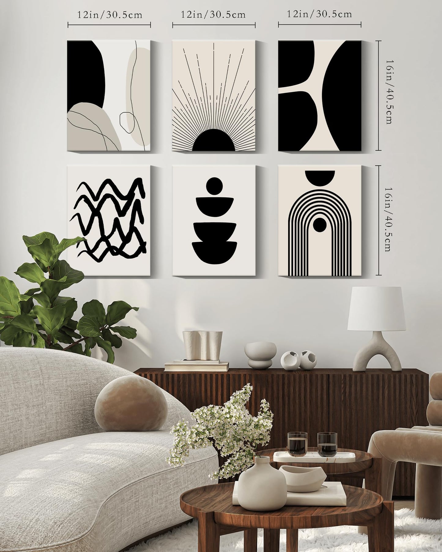 Drsoum Abstract Boho Geometric Framed Wall Art 12x16in Black Brown Beige