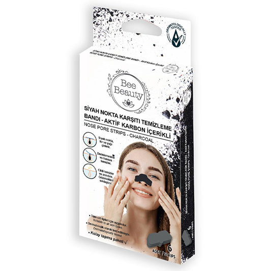 Bee Beauty Activated Charcoal Blackhead Removal Strips - 6 Pack, Dermatologically Tested for Deep Cleansing & Sensitive Skin