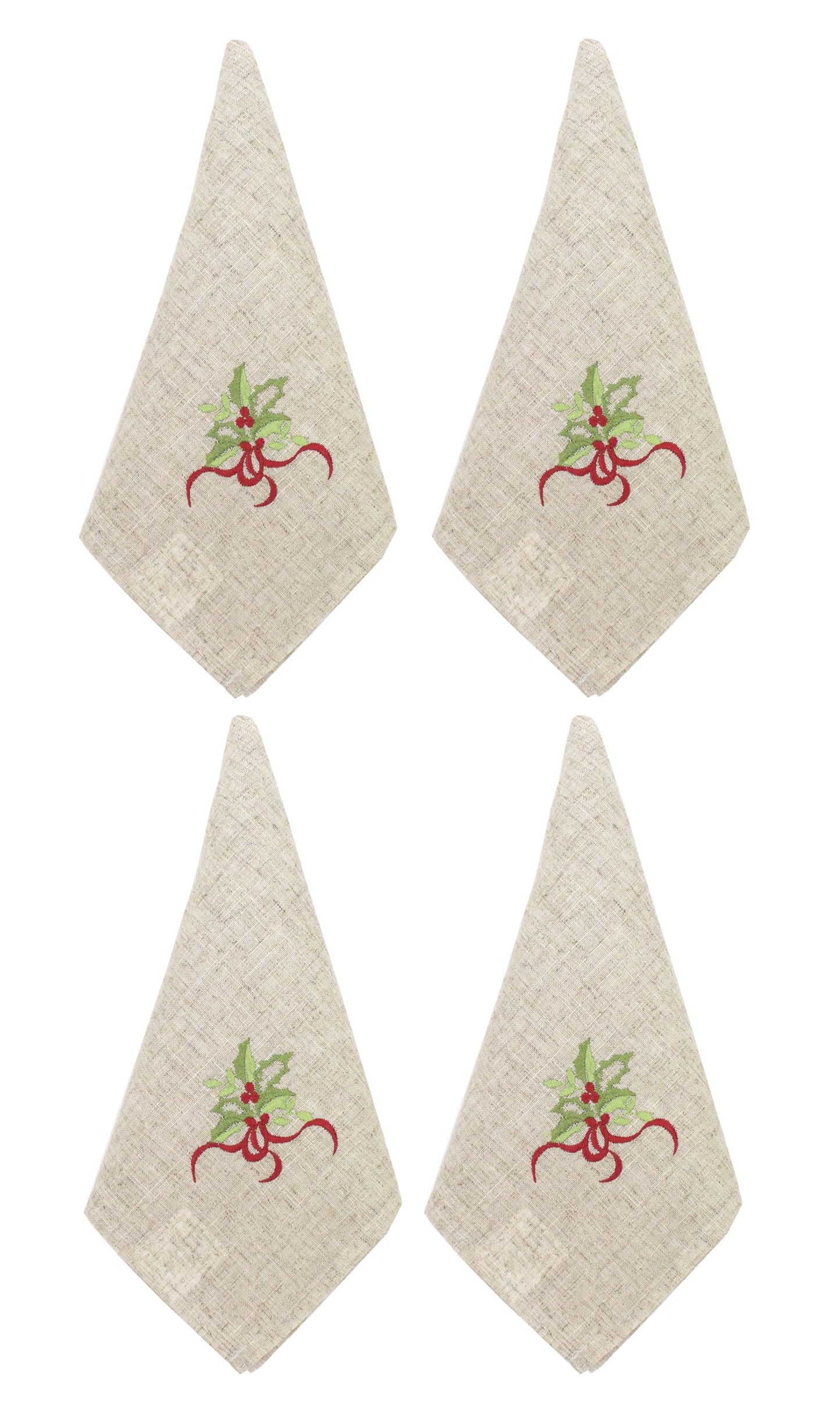 Fennco Styles Embroidered Holly Christmas Tree Double-Layer Holiday Tablecloth