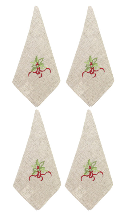 Fennco Styles Embroidered Holly Christmas Tree Double-Layer Holiday Tablecloth