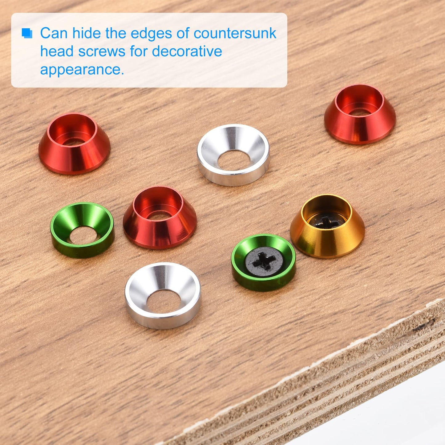 uxcell M6 Cone Cup Countersunk Washers Anodized Aluminum Red 50 Pcs