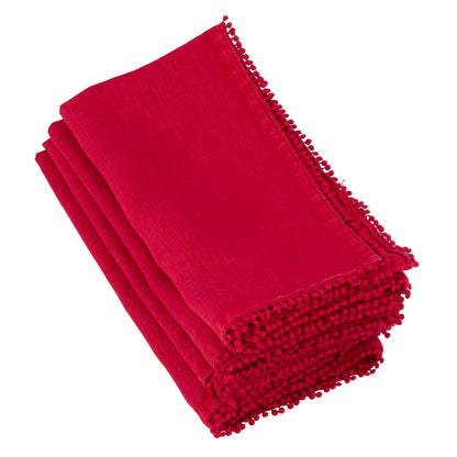 Fennco Styles Pomponin Collection Pom Pom Design 100% Linen Table Runner