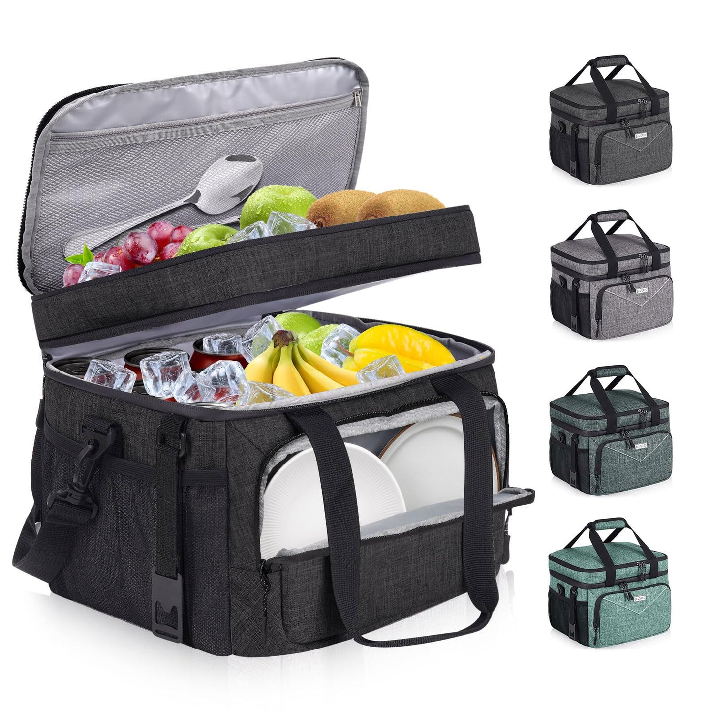 BAVGRED Lunch Box for Men Women,Reusable Large Double Deck Tactical Insulated Lunch Bag with Adjustable Shoulder Strap,Leakproof Tote Cooler Bag for Work Adults Picnic Beach Office-24 Cans