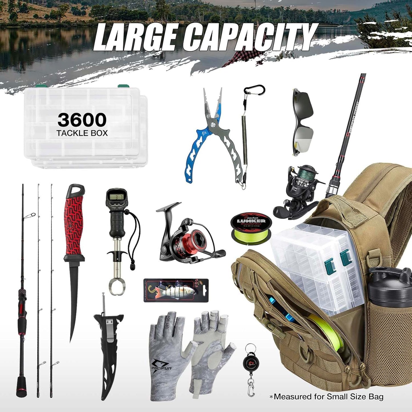 Piscifun Fishing Backpack with Rod Holder, Lightweight Sling Bag Storge Gear and Equipment